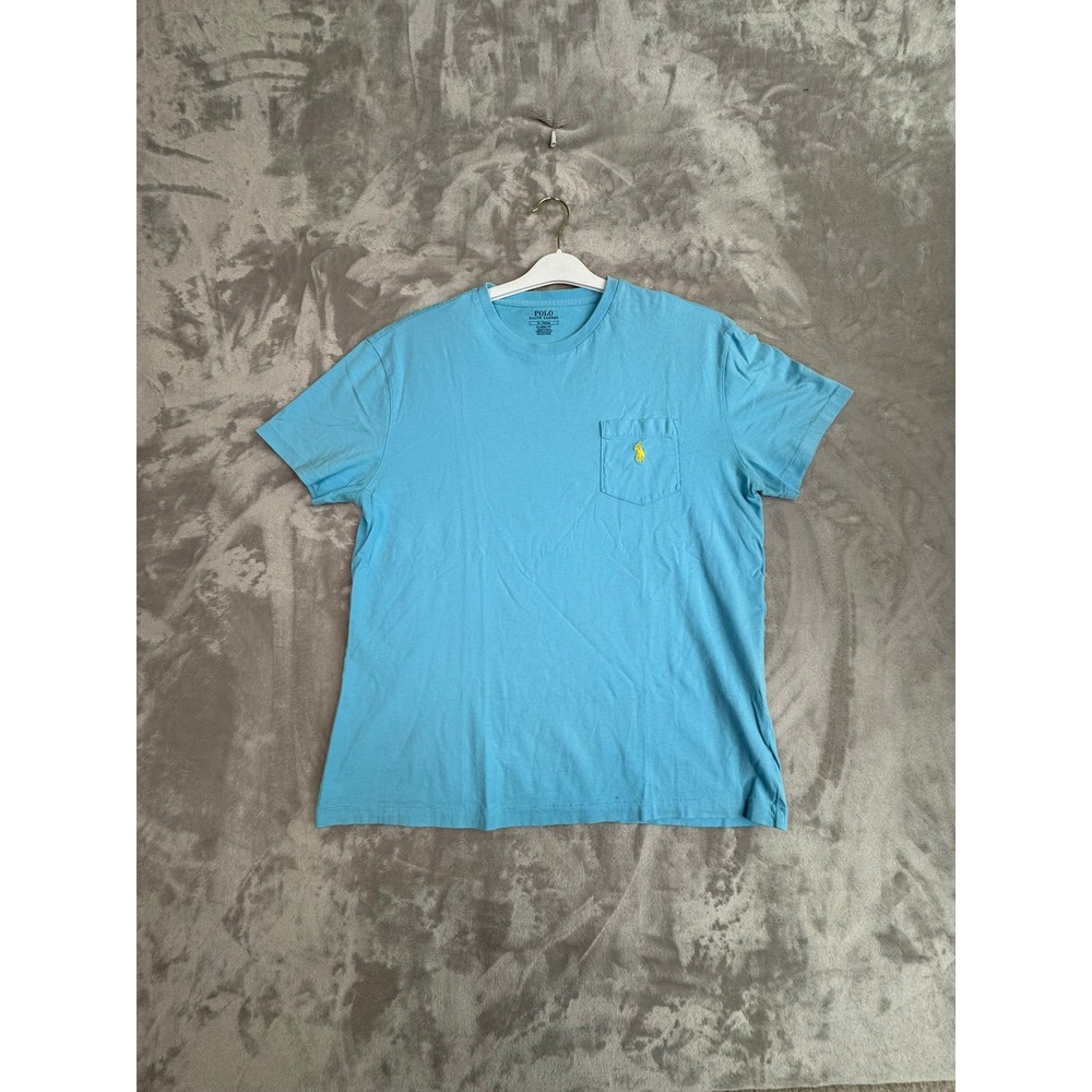 Polo Ralph Lauren Classic Fit Crew Neck T Shirt Sky Blue Yellow Pony Logo Size M